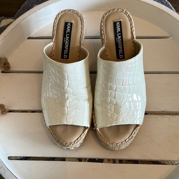 KARL LAGERFELD white espadrilles wedge sandals size 6 - Picture 2 of 10